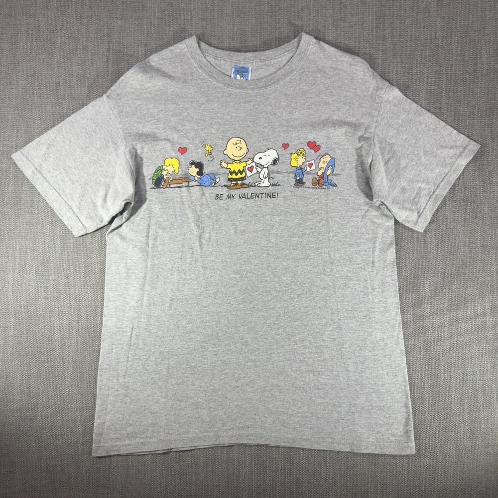 Peanuts Shirt Mens Large Gray Be My Valentine Snoopy Charlie Brown Graphic Tee